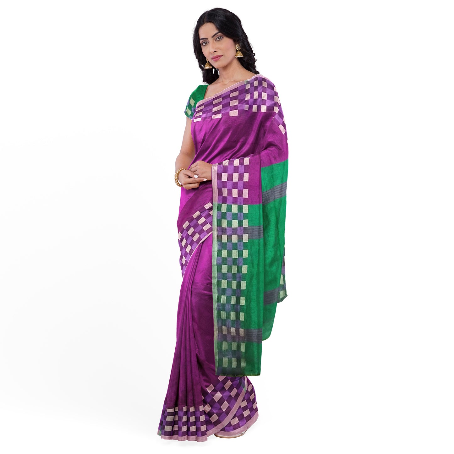 Elegant Rani-colored Cotton Silk Saree