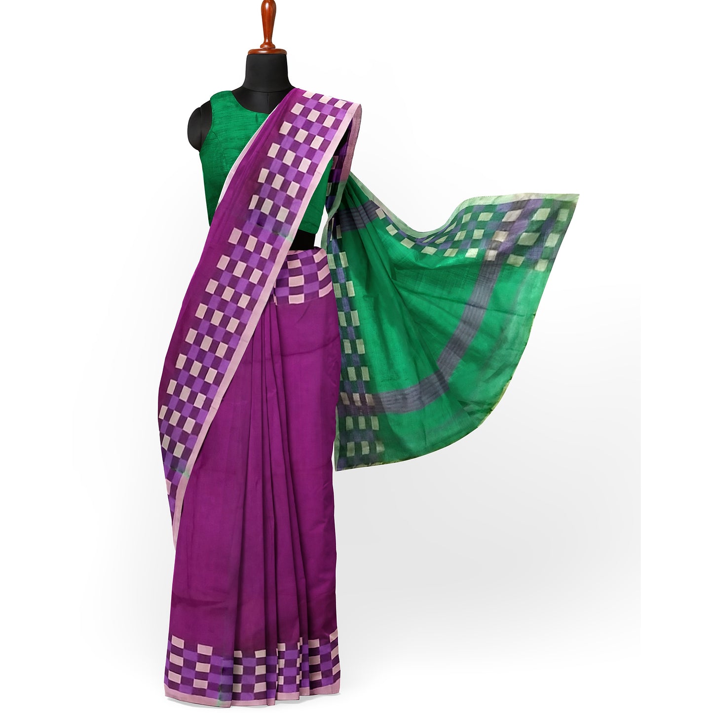 Elegant Rani-colored Cotton Silk Saree