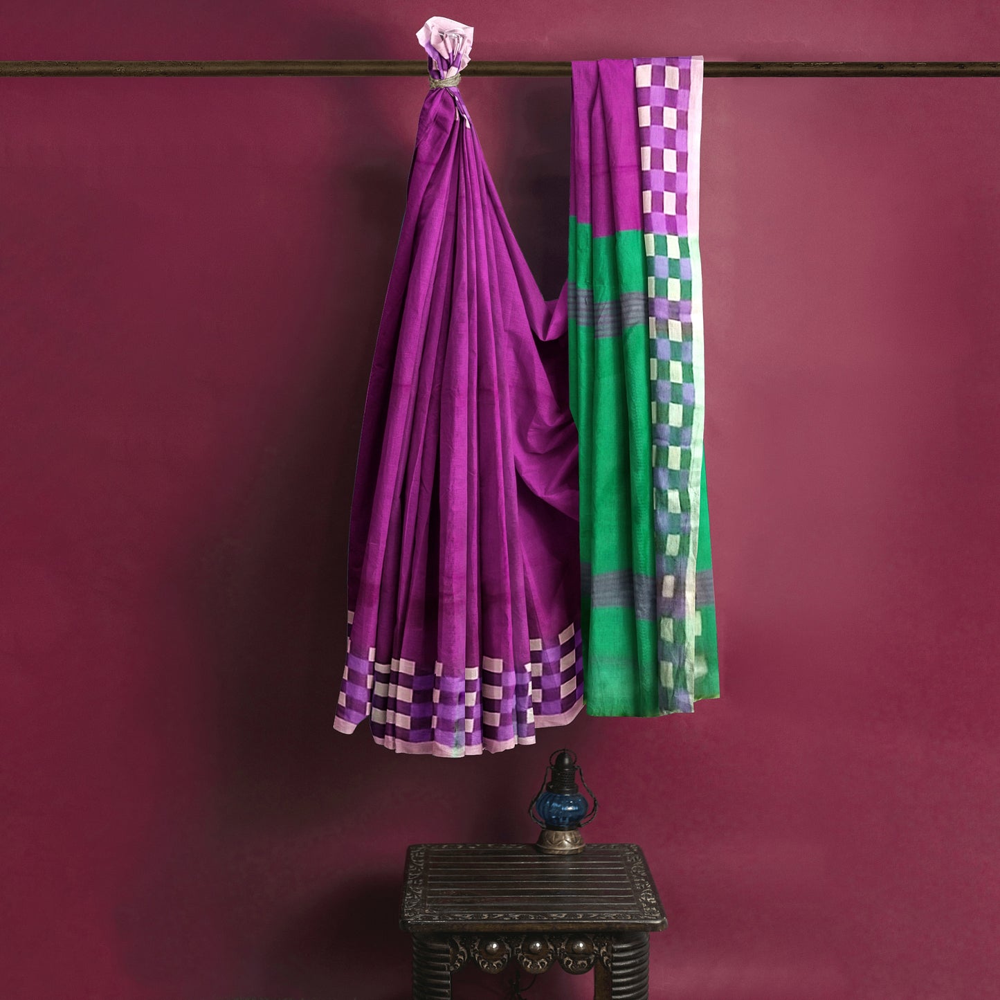 Elegant Rani-colored Cotton Silk Saree