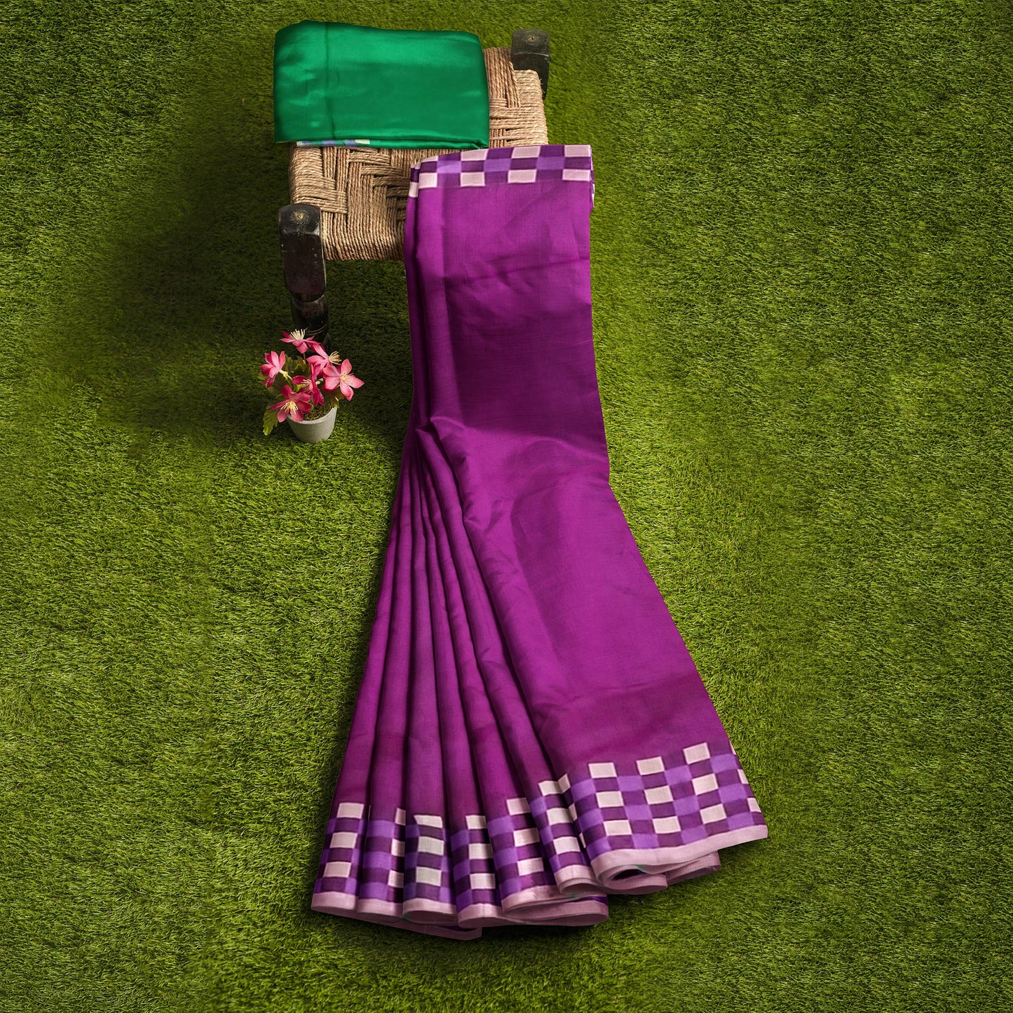 Elegant Rani-colored Cotton Silk Saree