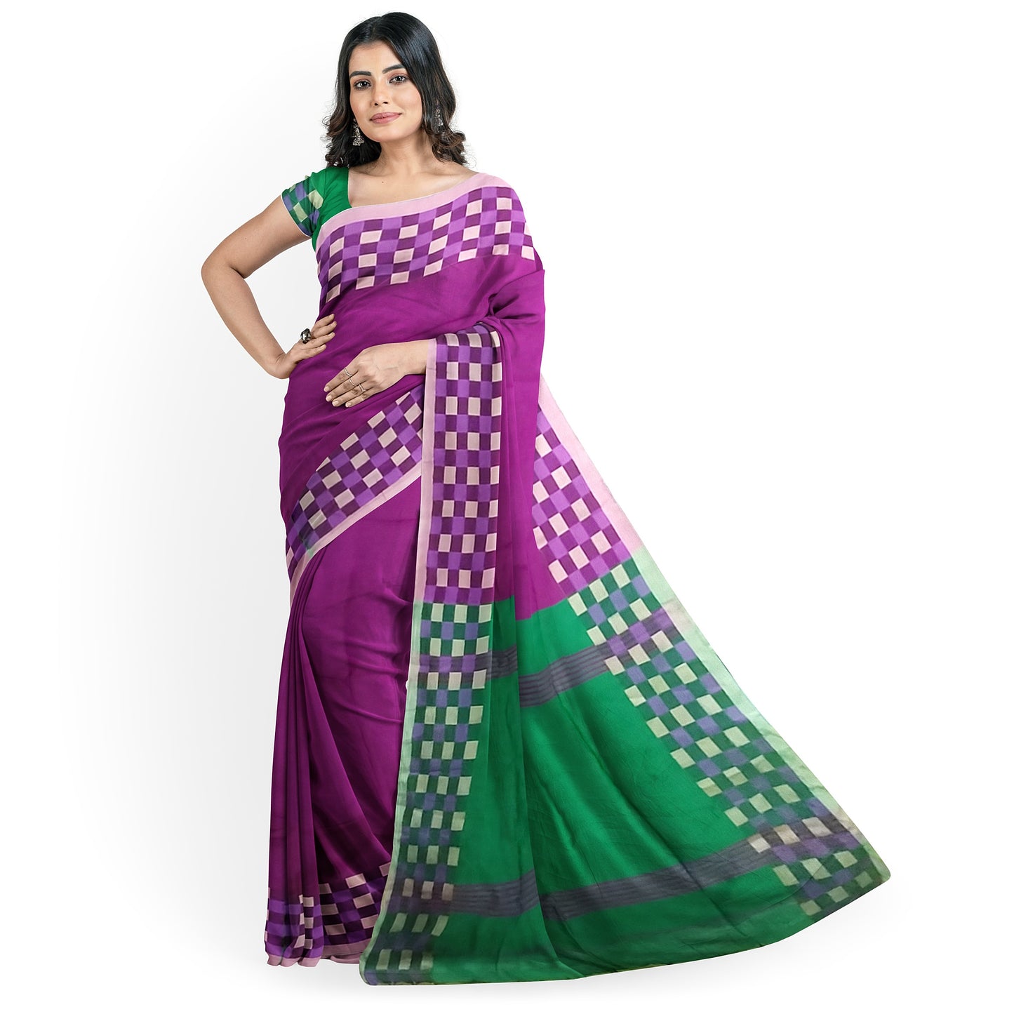 Elegant Rani-colored Cotton Silk Saree