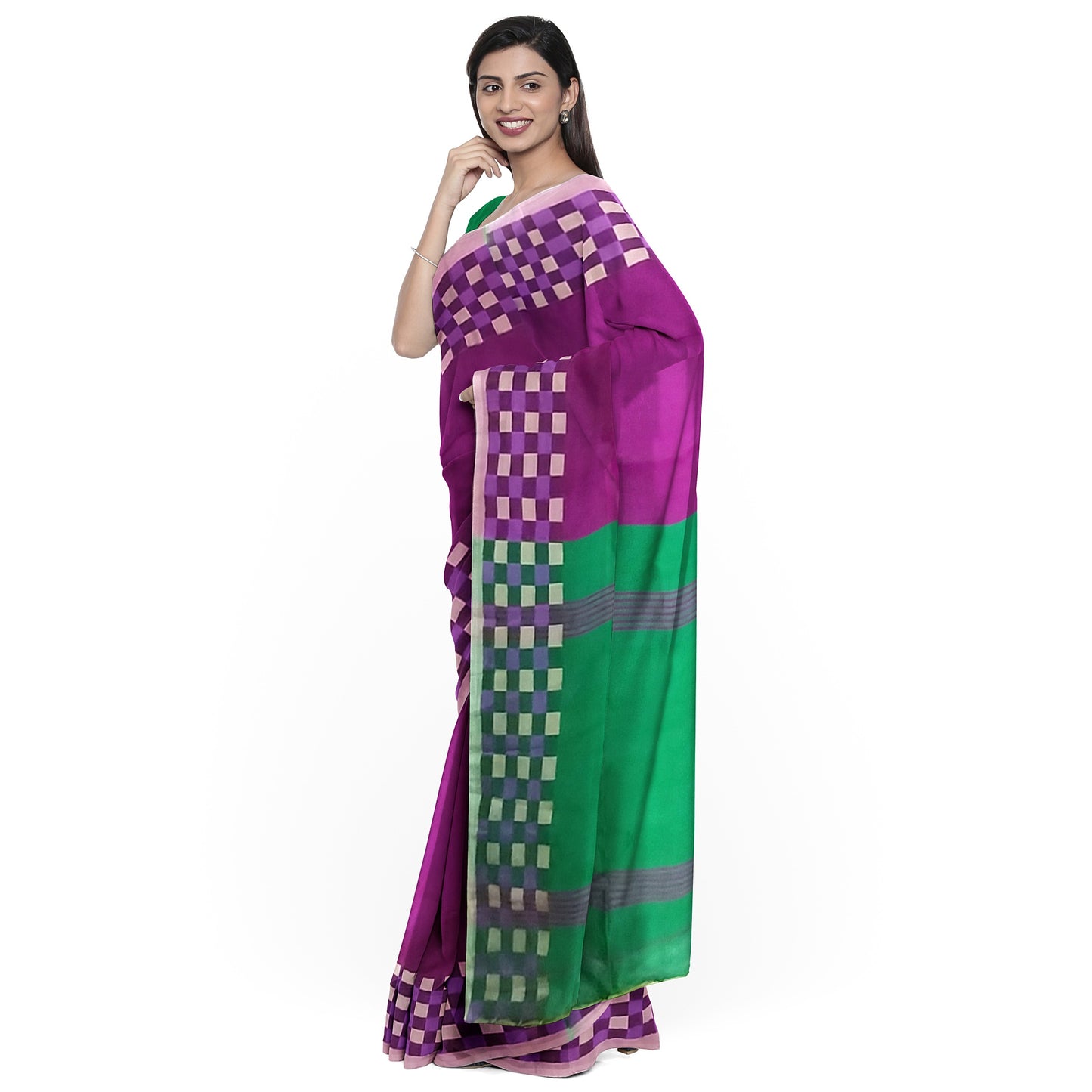 Elegant Rani-colored Cotton Silk Saree