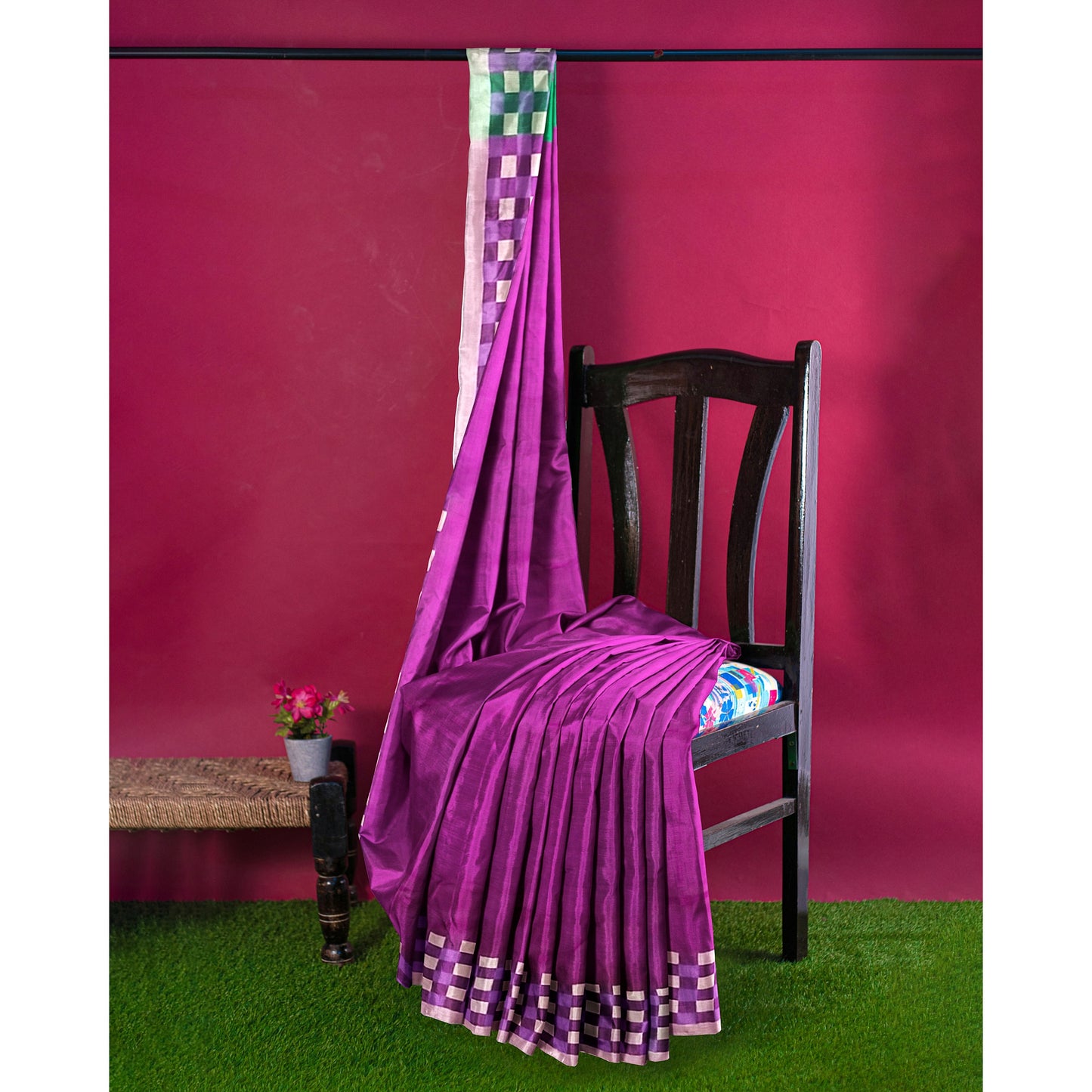 Elegant Rani-colored Cotton Silk Saree