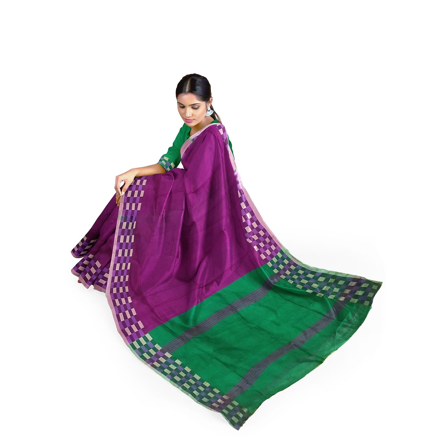 Elegant Rani-colored Cotton Silk Saree