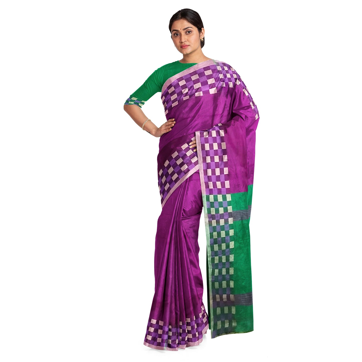 Elegant Rani-colored Cotton Silk Saree