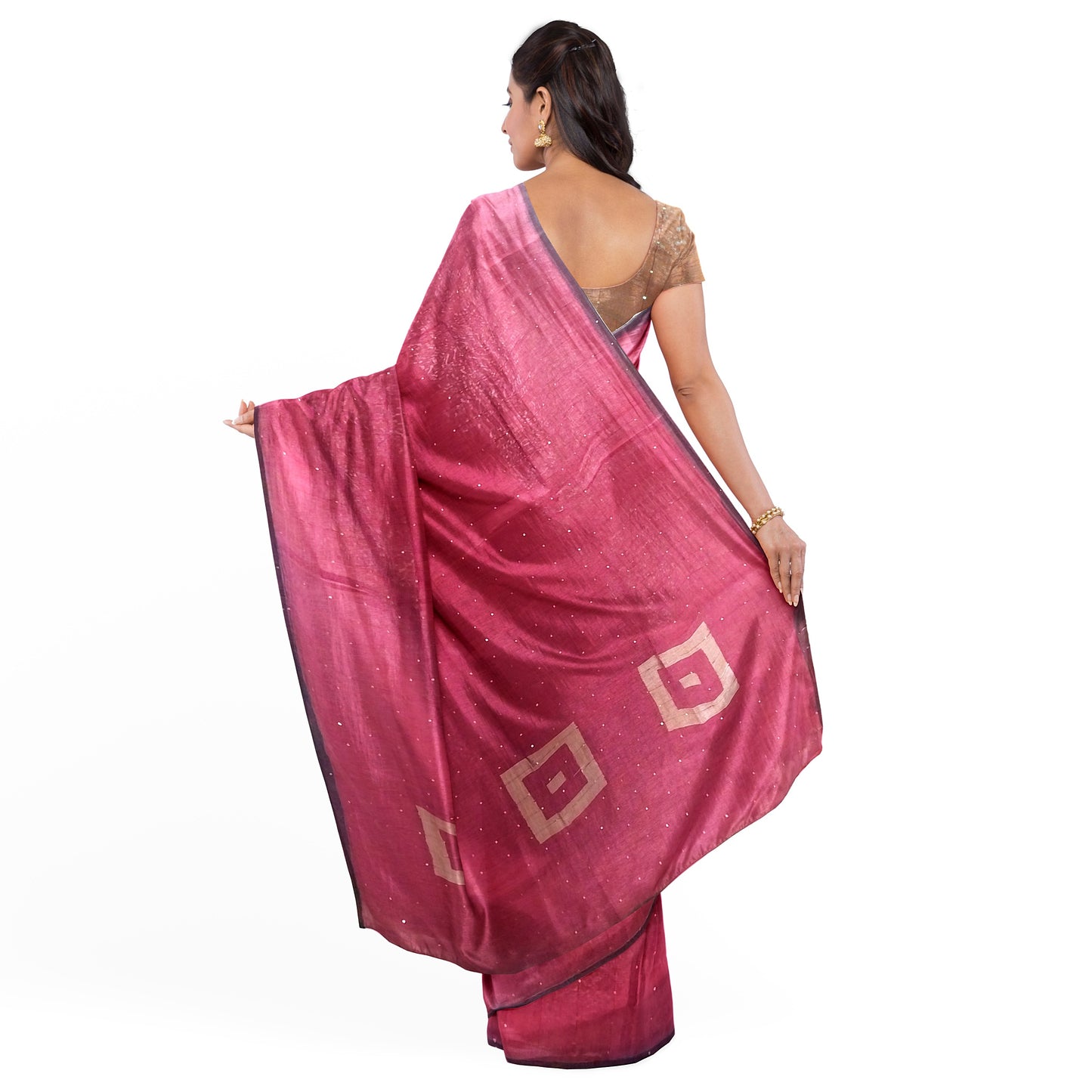 Golden-Maroon Coloured Traditional Tussar Silk Saree