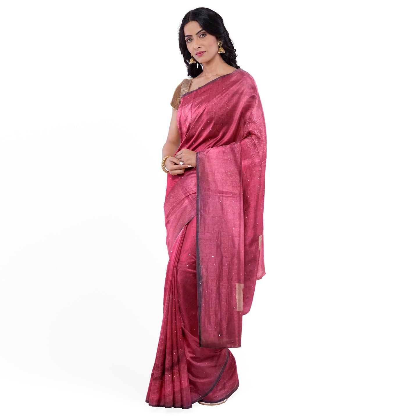 Golden-Maroon Coloured Traditional Tussar Silk Saree