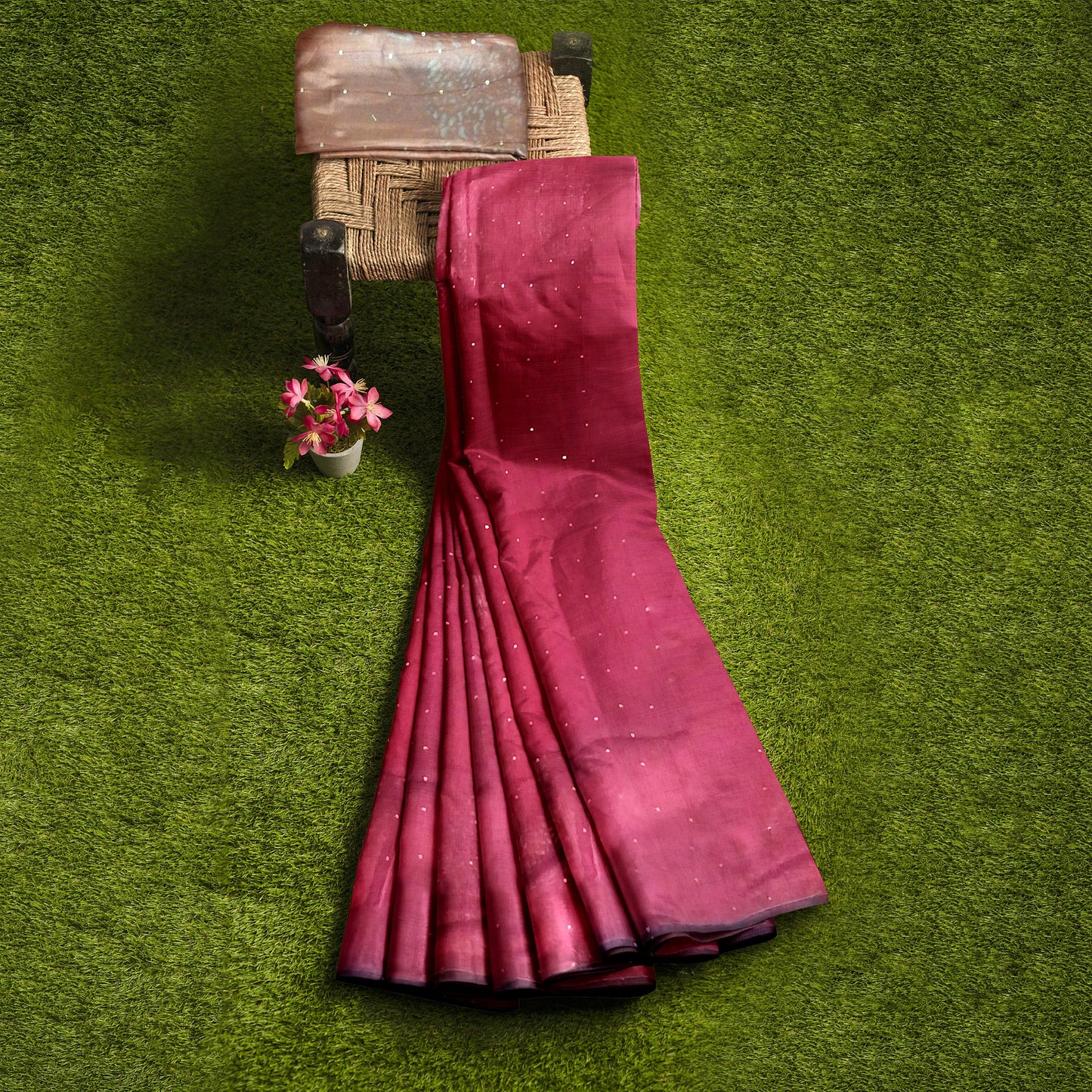 Golden-Maroon Coloured Traditional Tussar Silk Saree