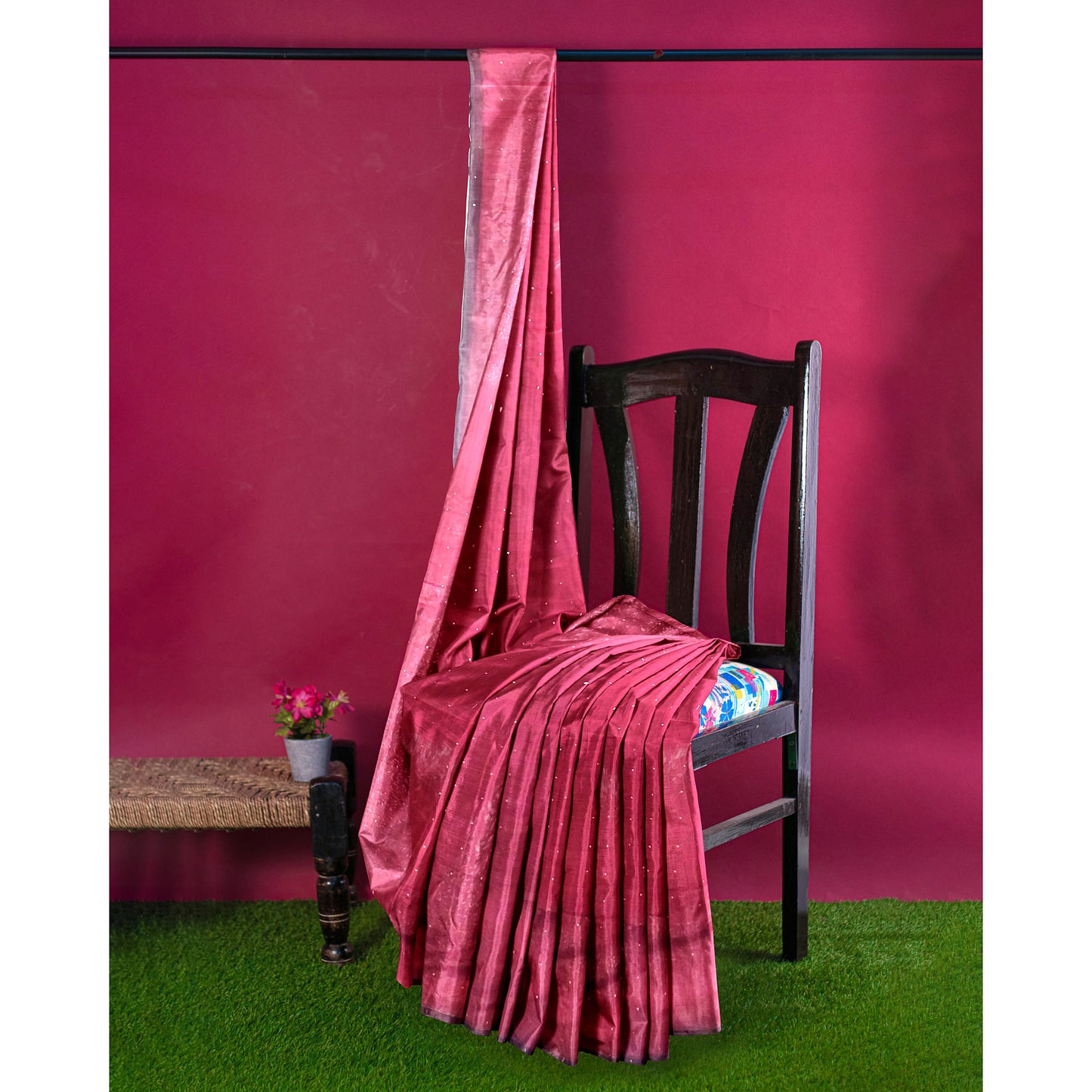 Golden-Maroon Coloured Traditional Tussar Silk Saree