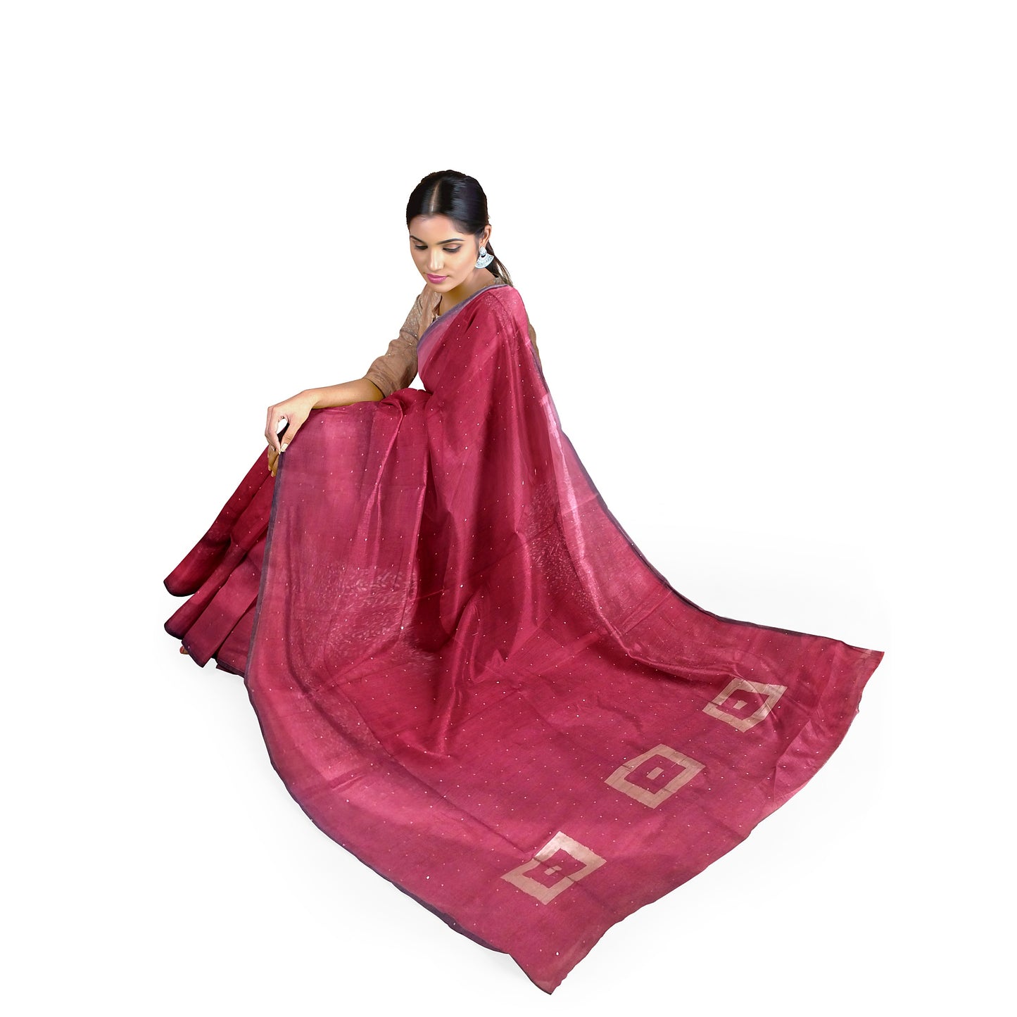 Golden-Maroon Coloured Traditional Tussar Silk Saree