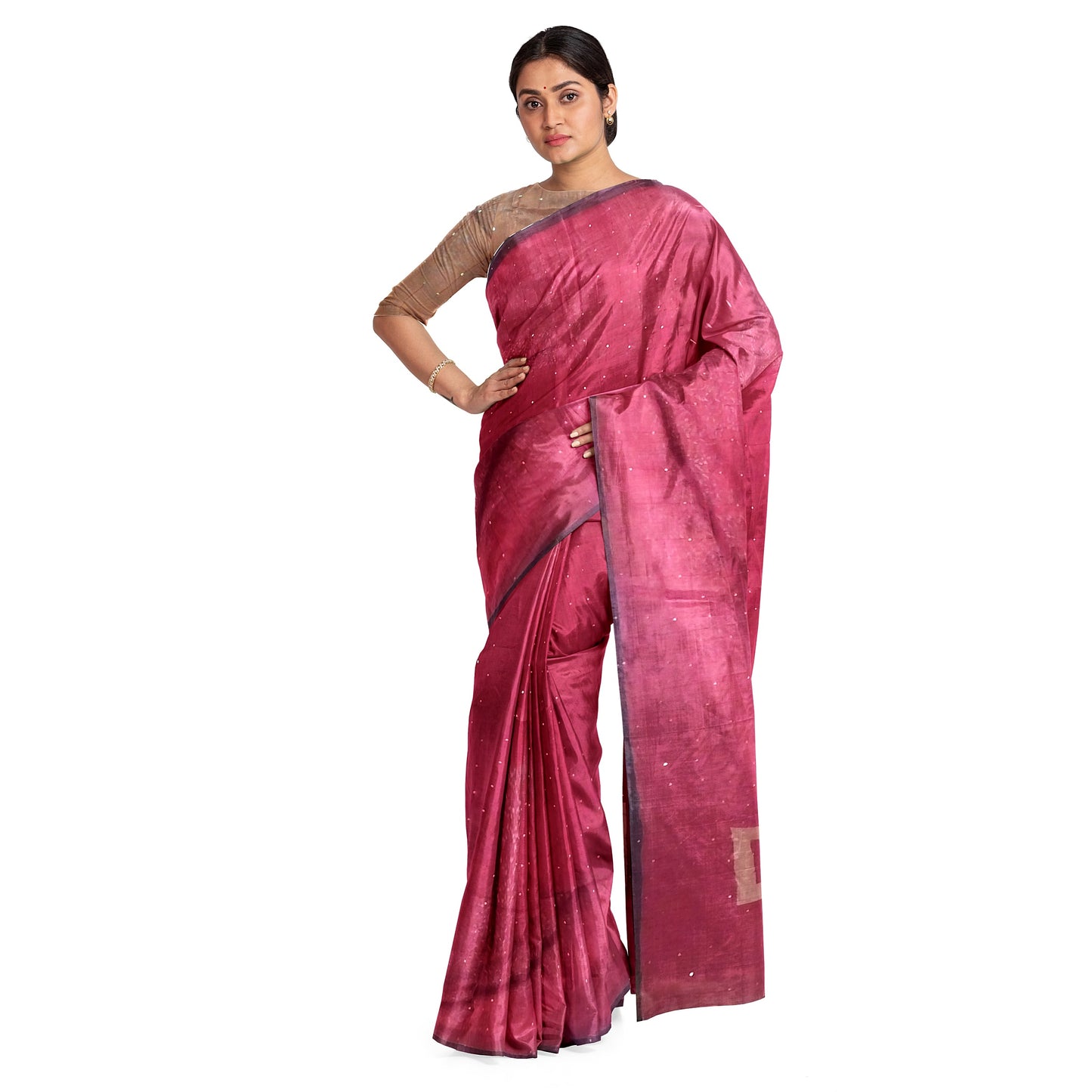 Golden-Maroon Coloured Traditional Tussar Silk Saree
