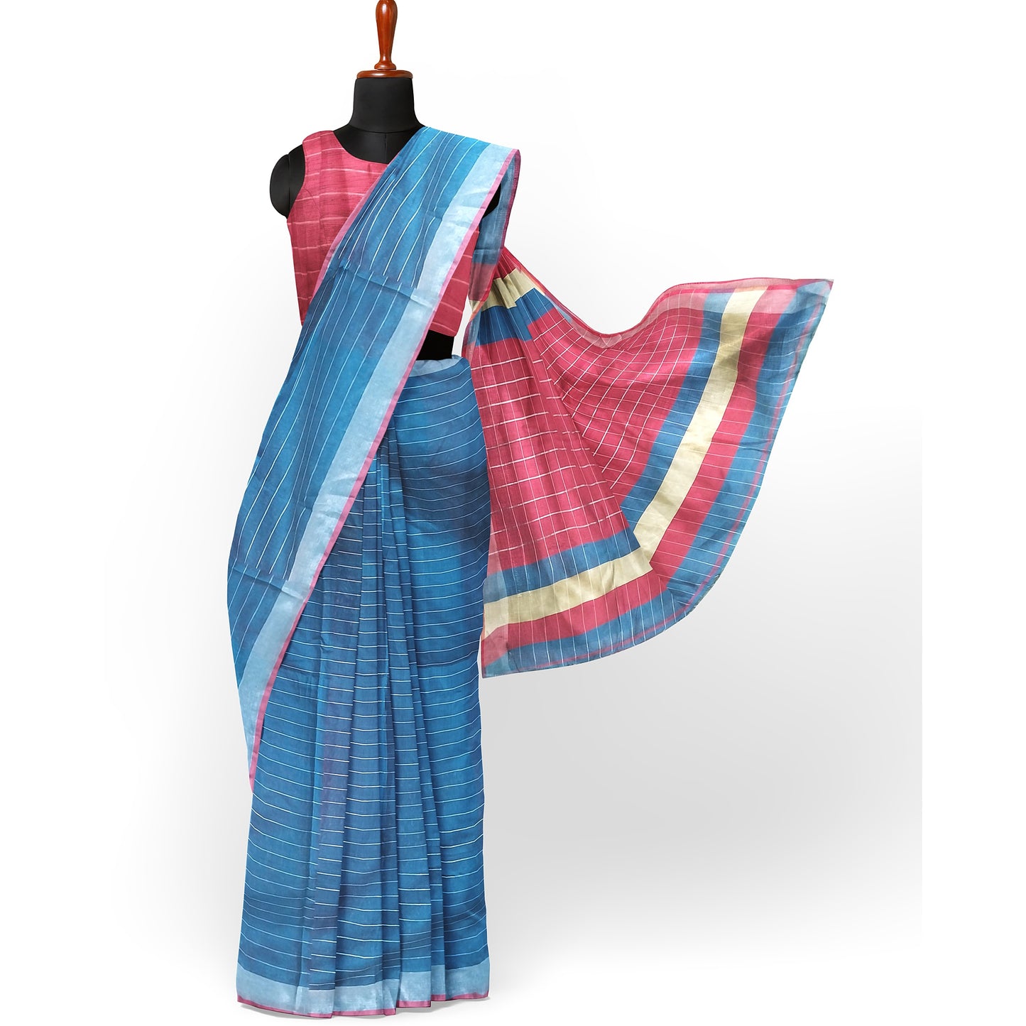 Royal Blue and Crimson Colour Tussar Silk Saree