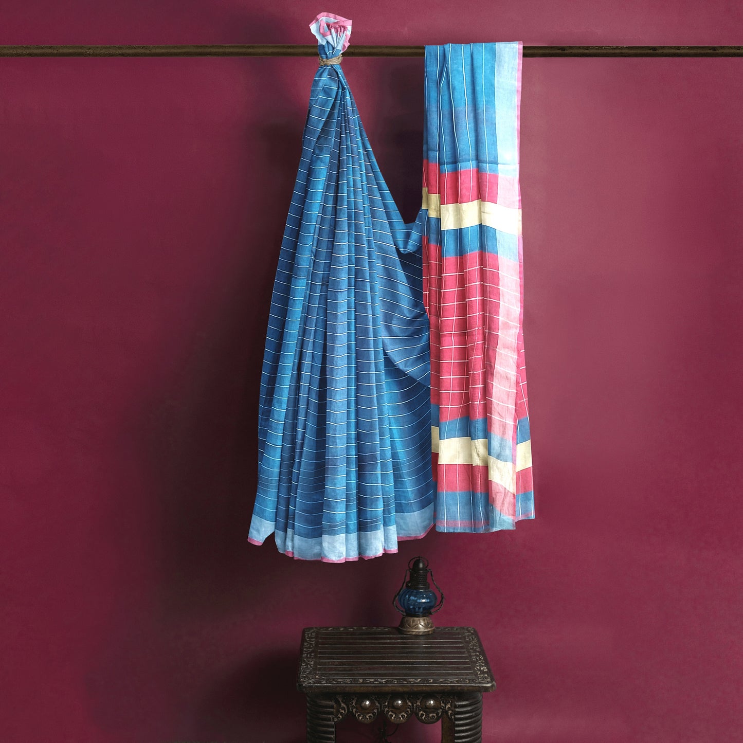 Royal Blue and Crimson Colour Tussar Silk Saree