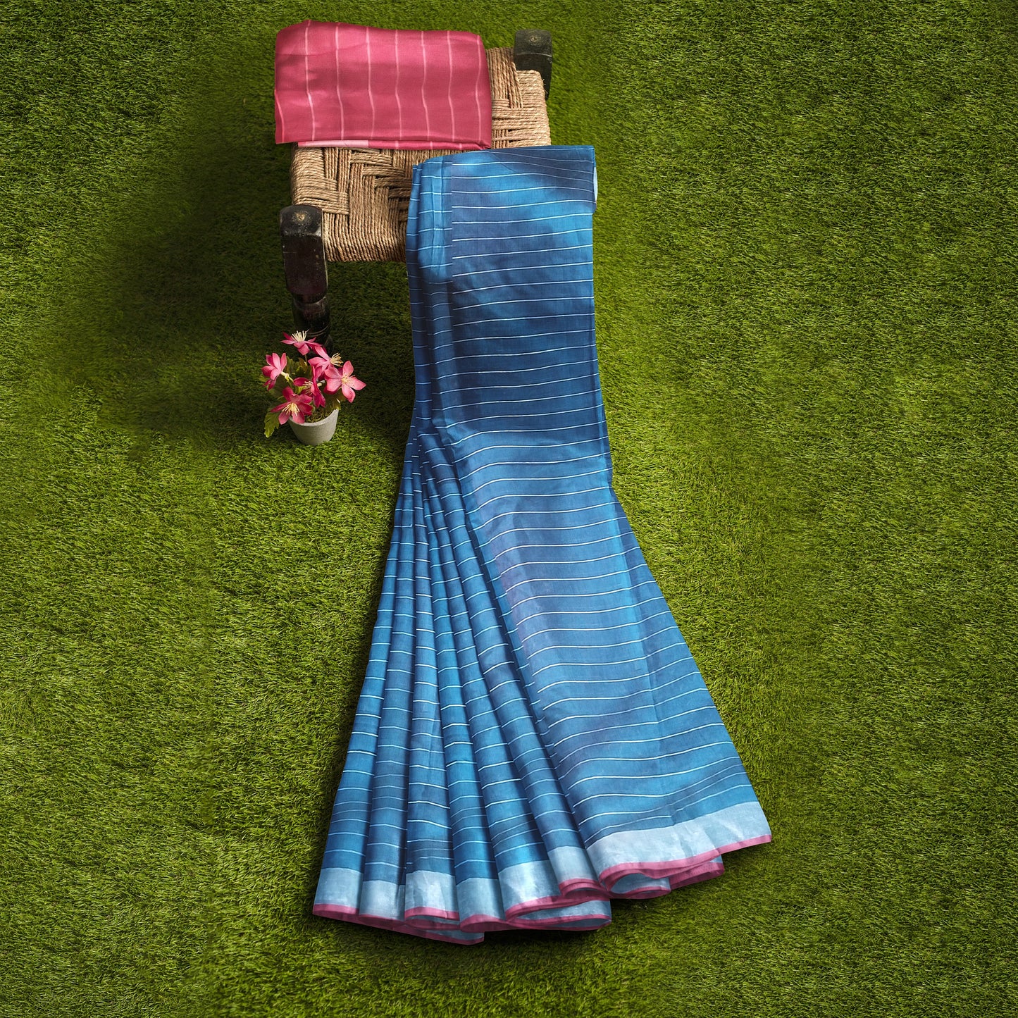 Royal Blue and Crimson Colour Tussar Silk Saree
