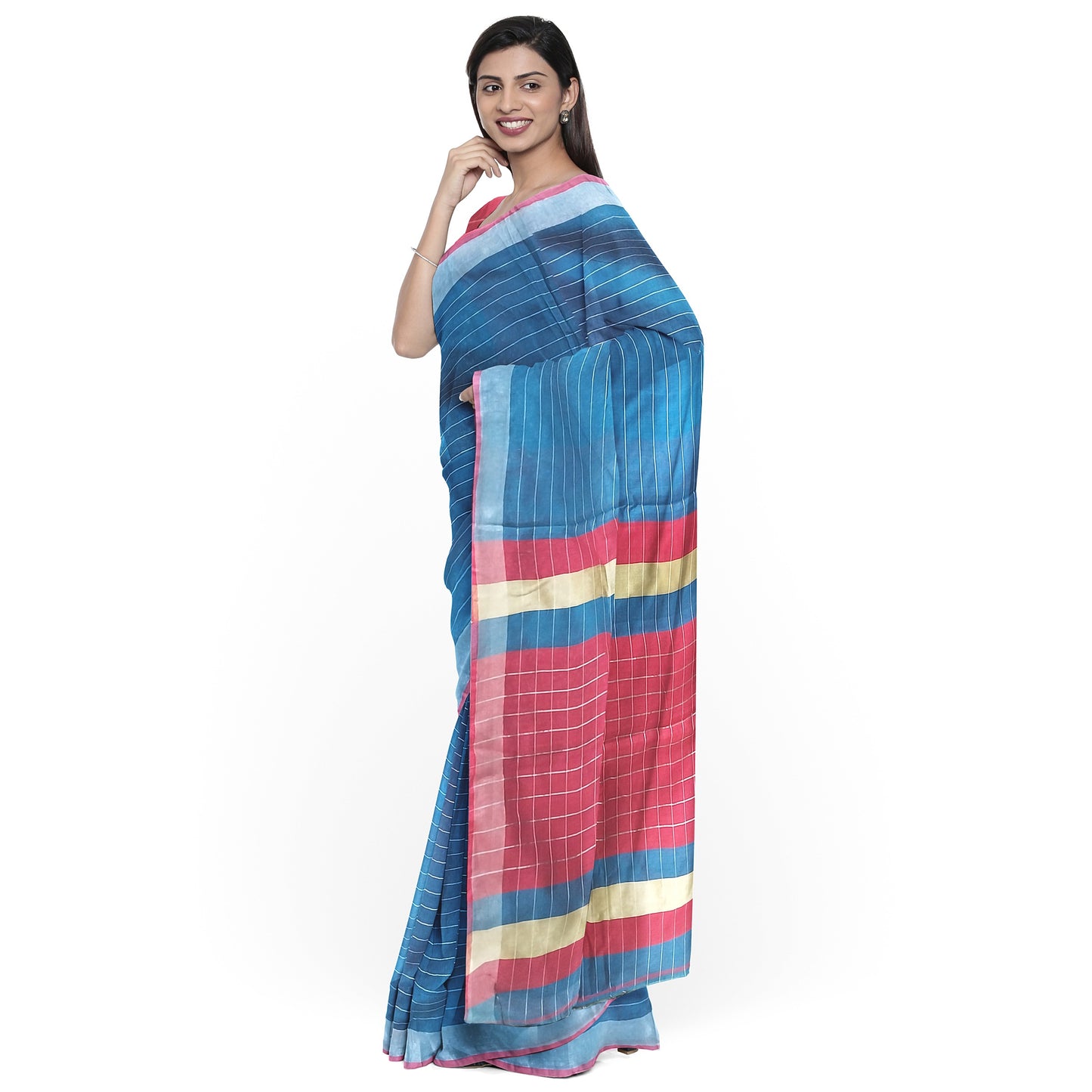 Royal Blue and Crimson Colour Tussar Silk Saree