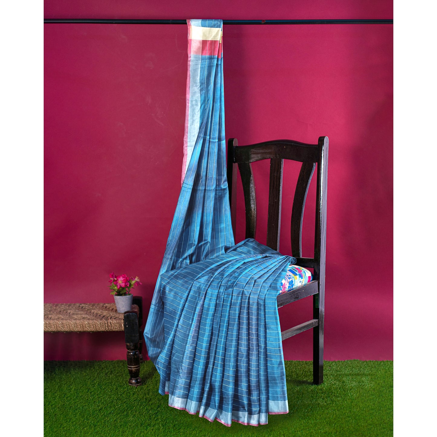 Royal Blue and Crimson Colour Tussar Silk Saree