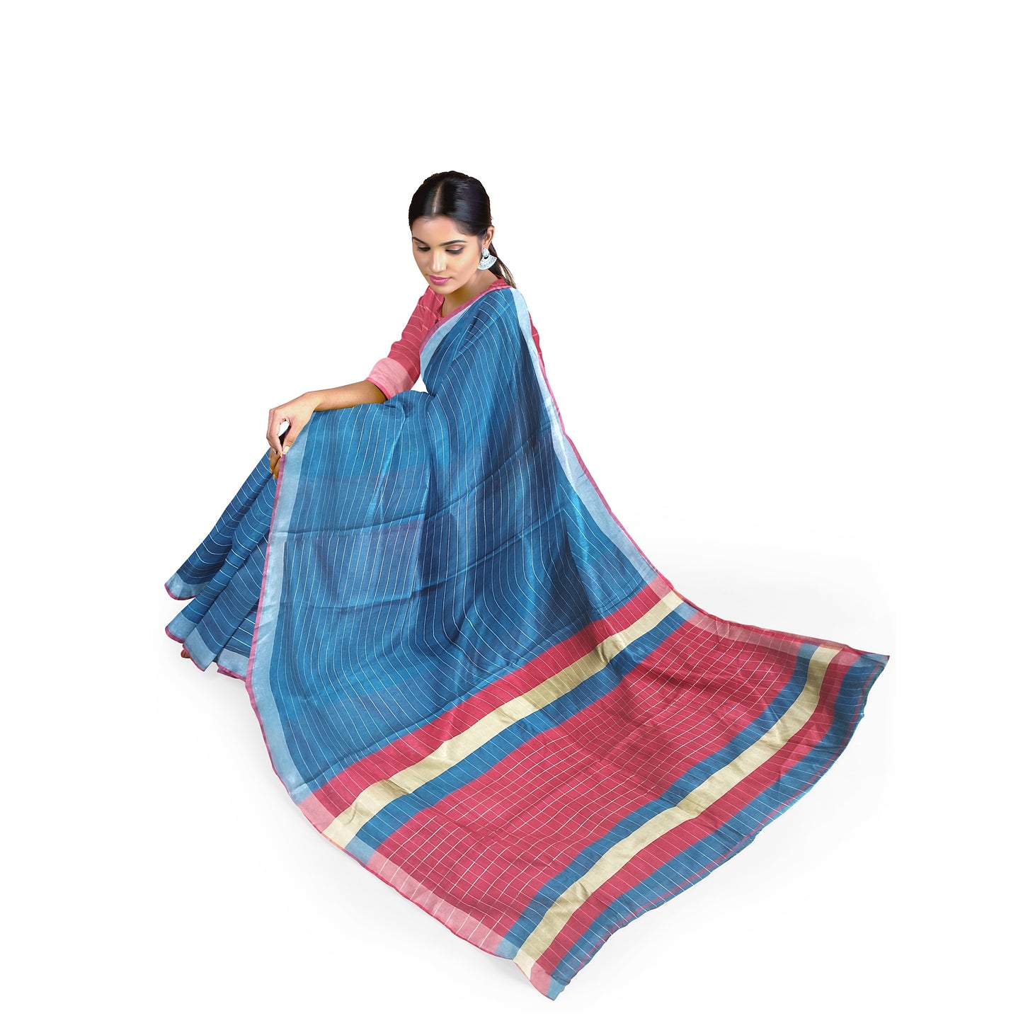 Royal Blue and Crimson Colour Tussar Silk Saree