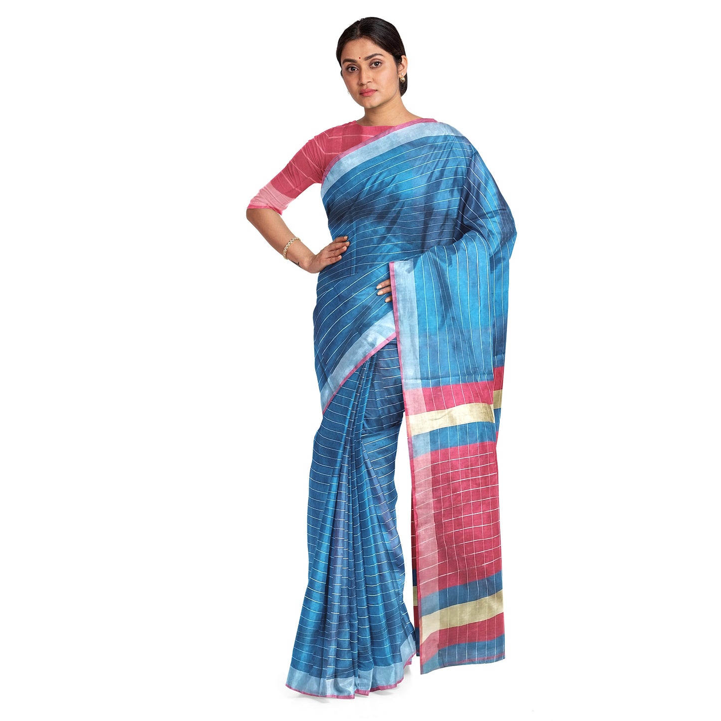 Royal Blue and Crimson Colour Tussar Silk Saree