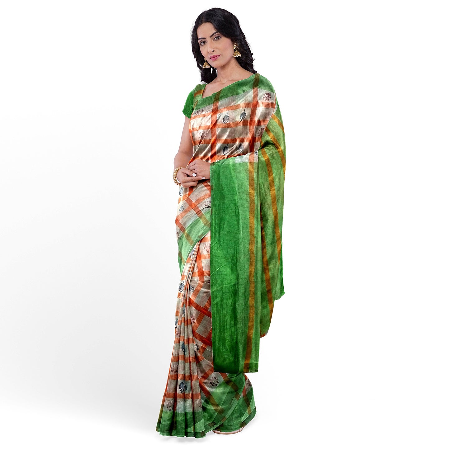 Stunning White and Orange Cotton Saree