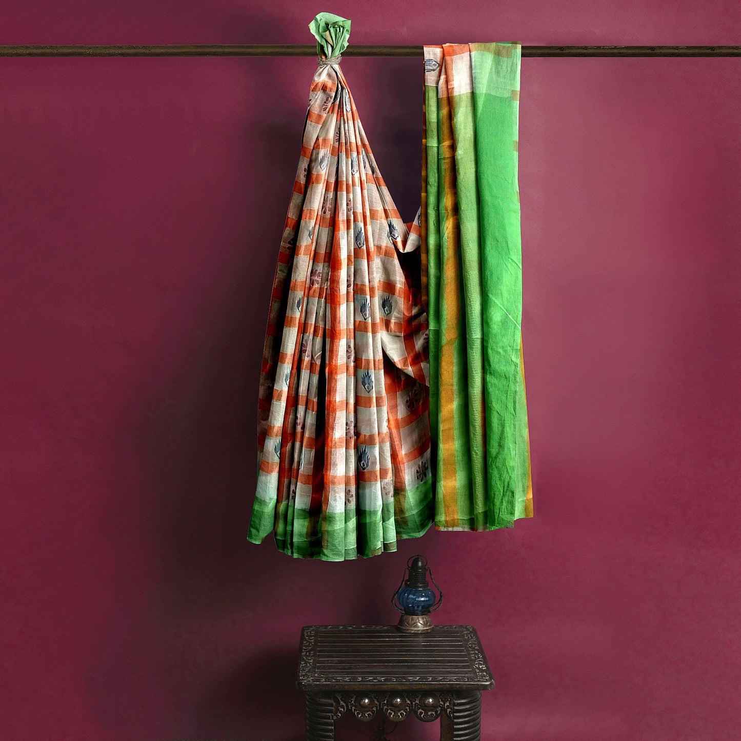 Stunning White and Orange Cotton Saree
