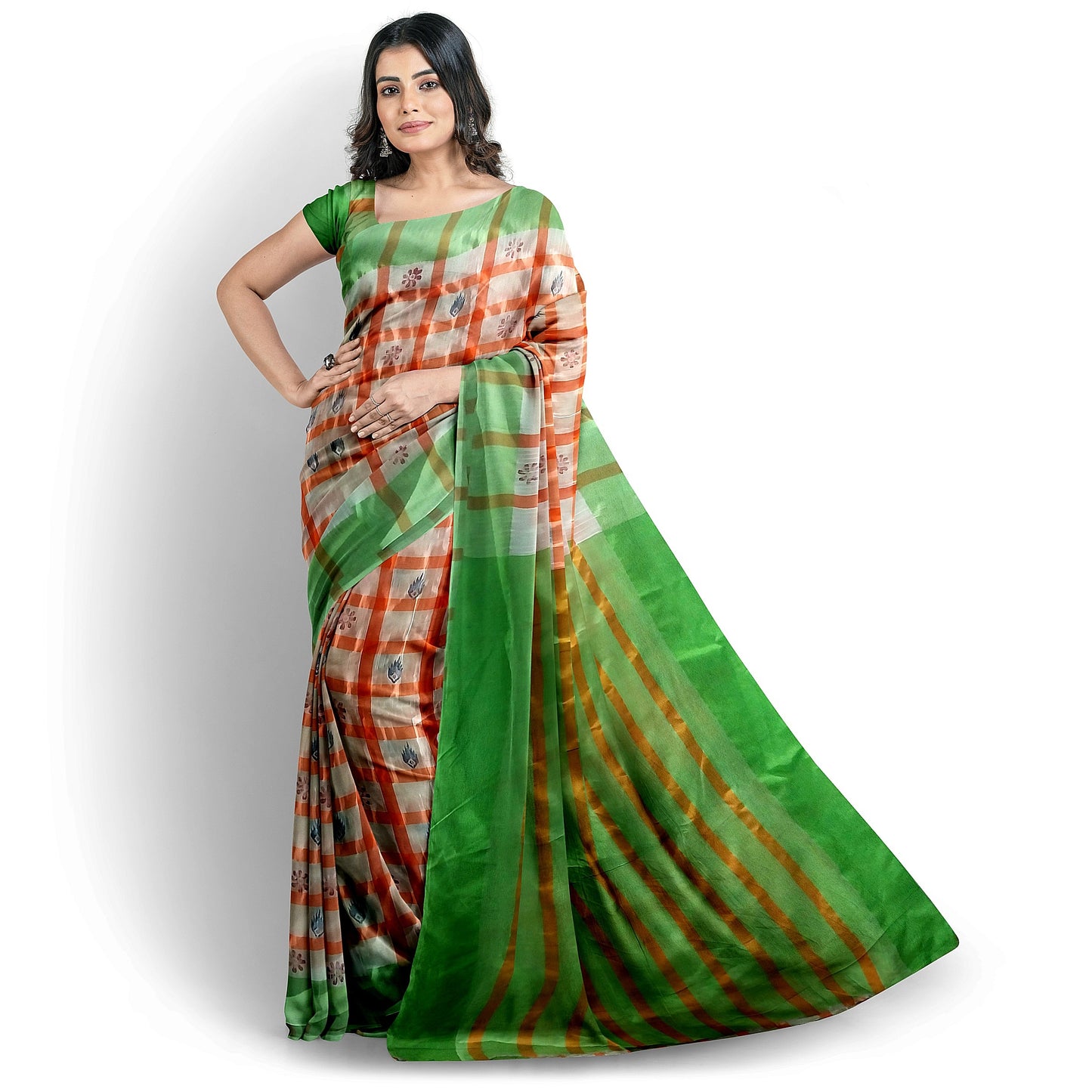 Stunning White and Orange Cotton Saree