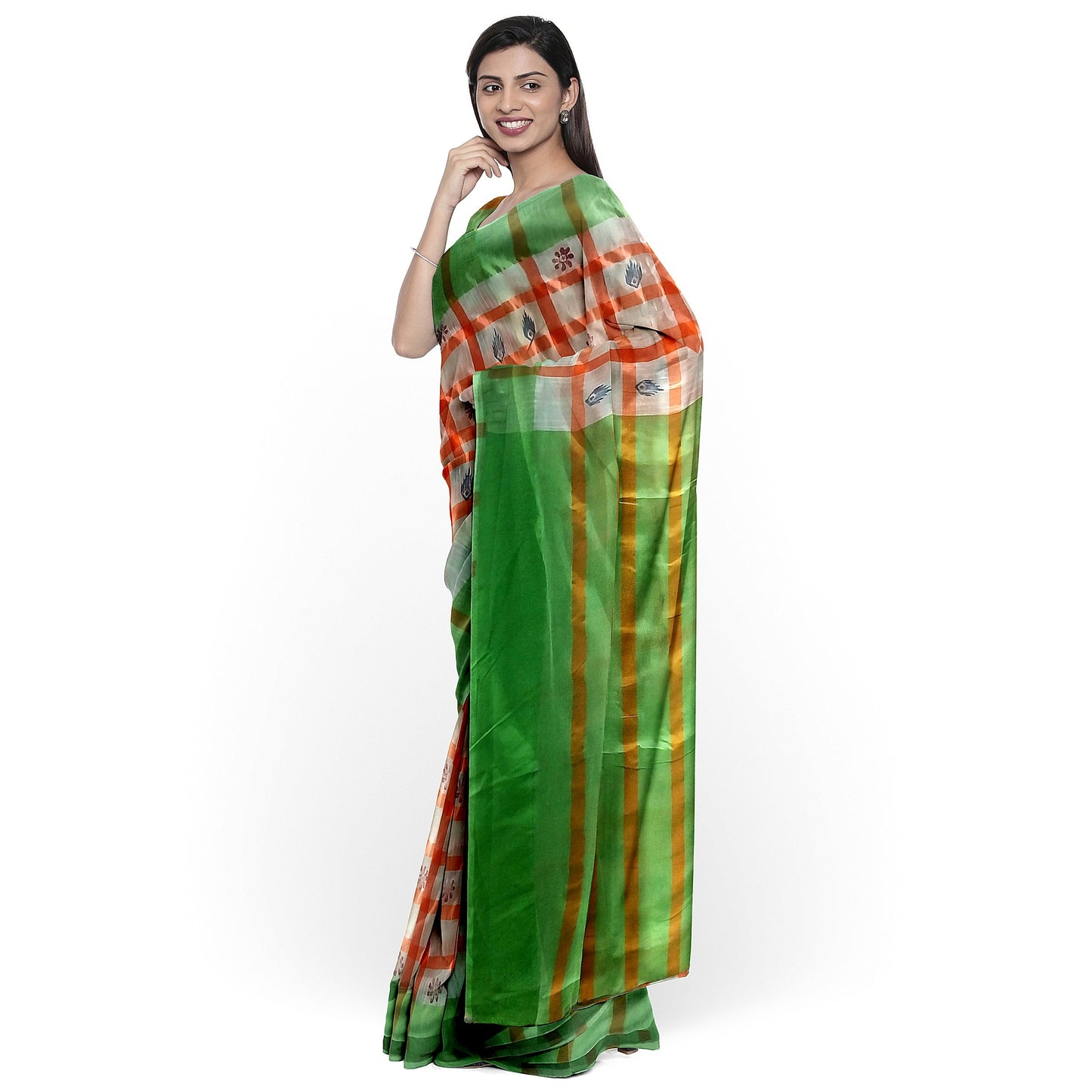 Stunning White and Orange Cotton Saree