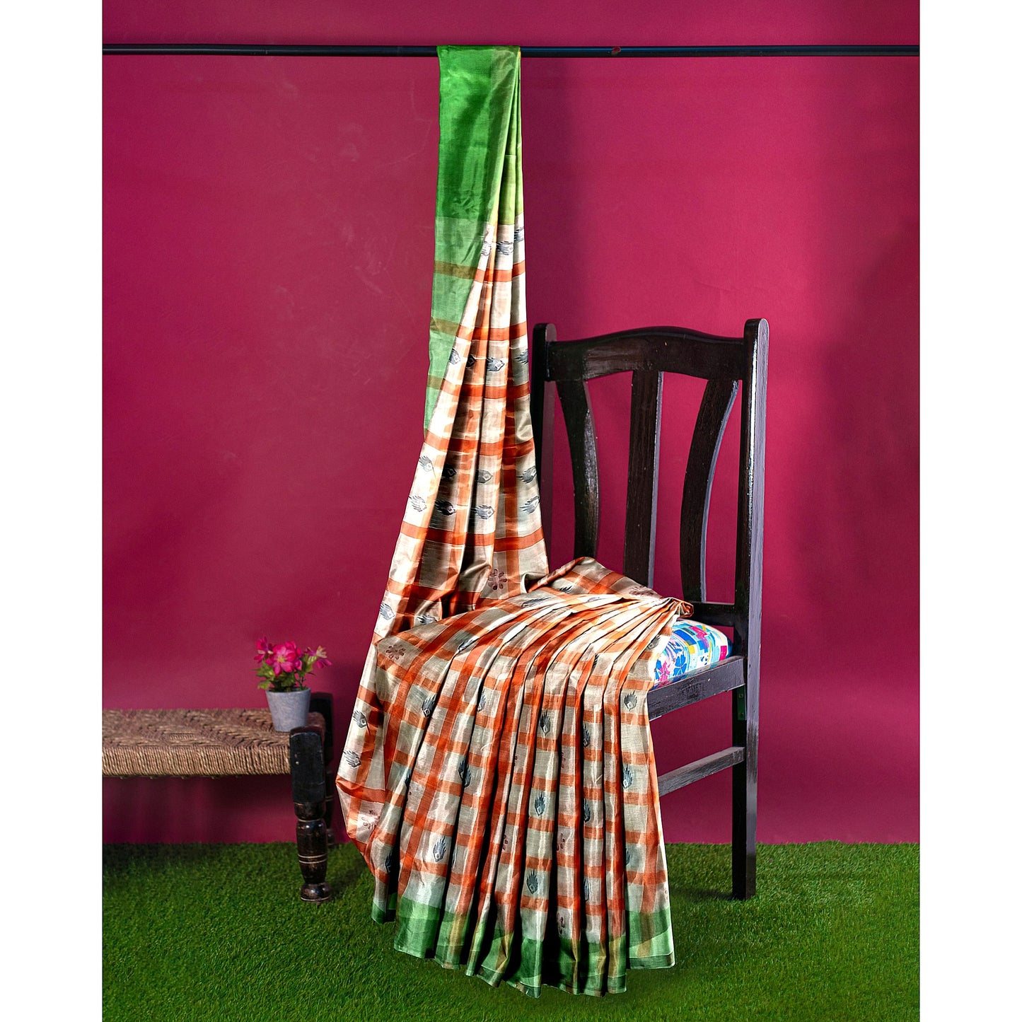 Stunning White and Orange Cotton Saree