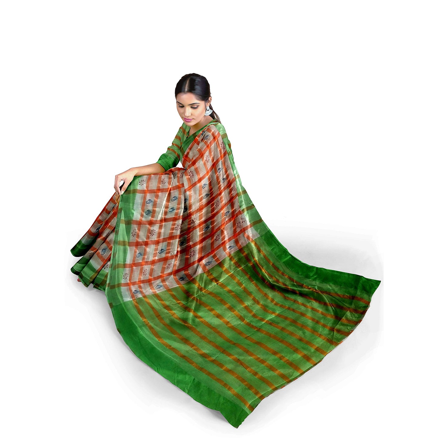 Stunning White and Orange Cotton Saree