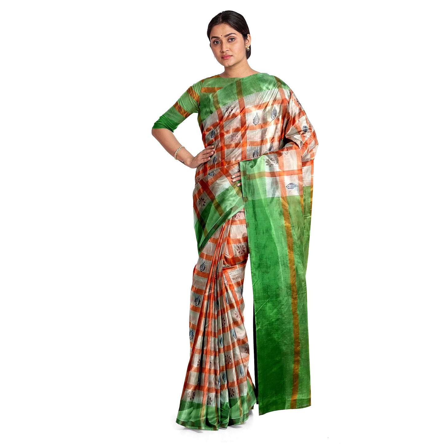 Stunning White and Orange Cotton Saree