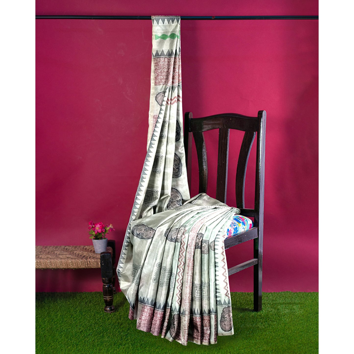 Pure Cotton Silk Saree with Printed Crème Colours