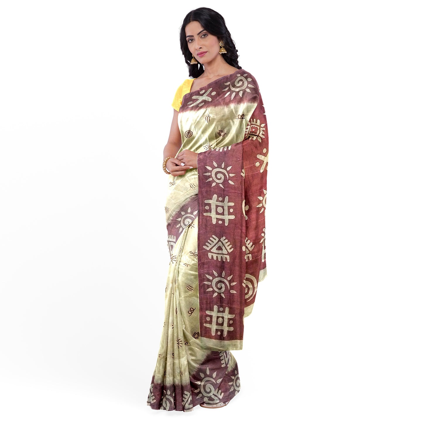 Bandhani Patterns Silk Saree in Cream and Red Color