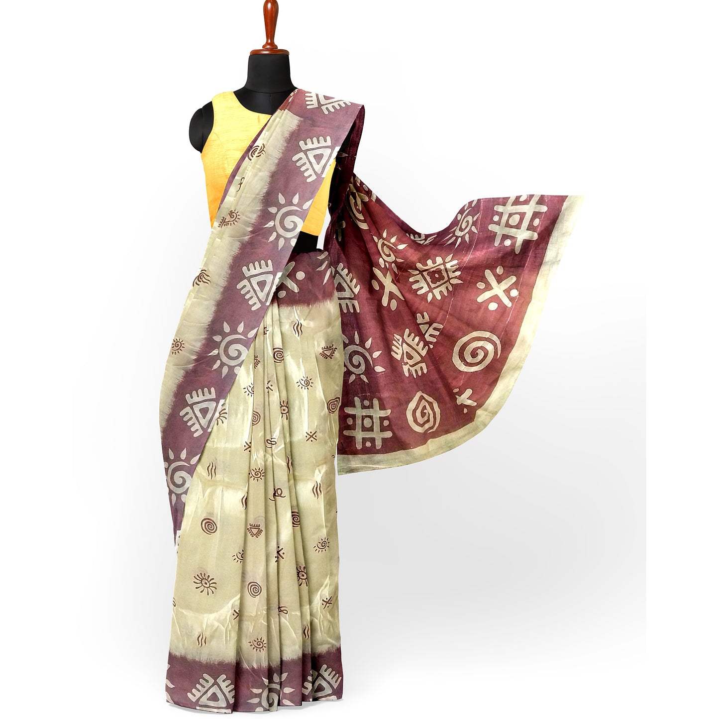 Bandhani Patterns Silk Saree in Cream and Red Color
