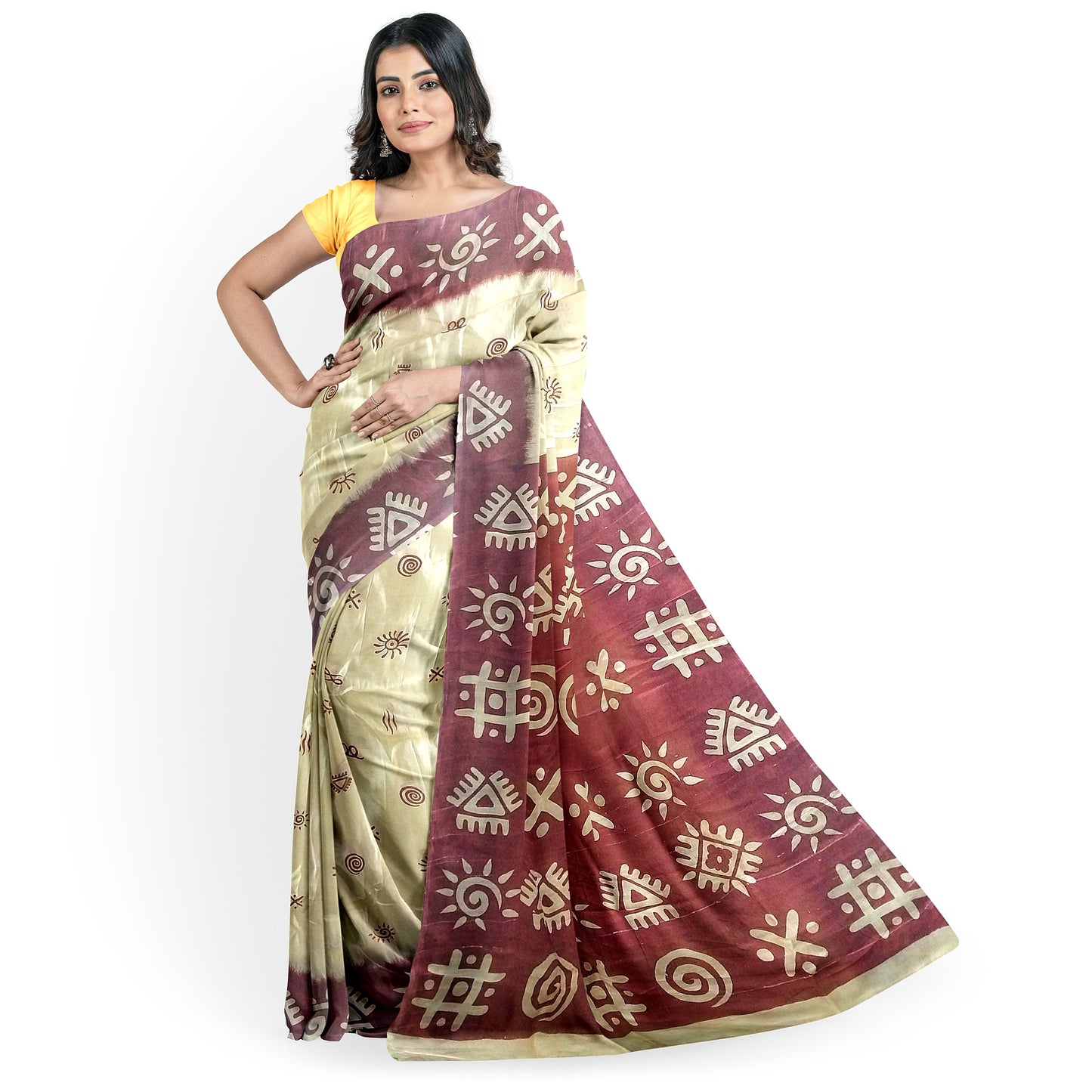 Bandhani Patterns Silk Saree in Cream and Red Color
