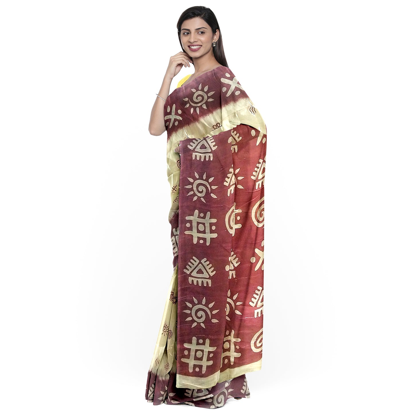 Bandhani Patterns Silk Saree in Cream and Red Color