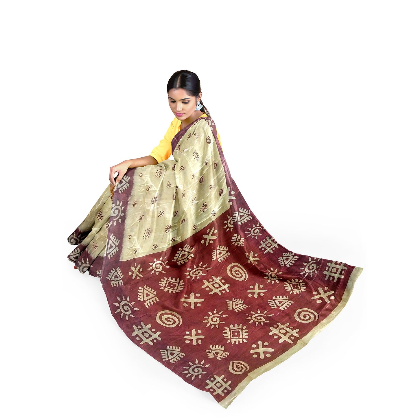Bandhani Patterns Silk Saree in Cream and Red Color