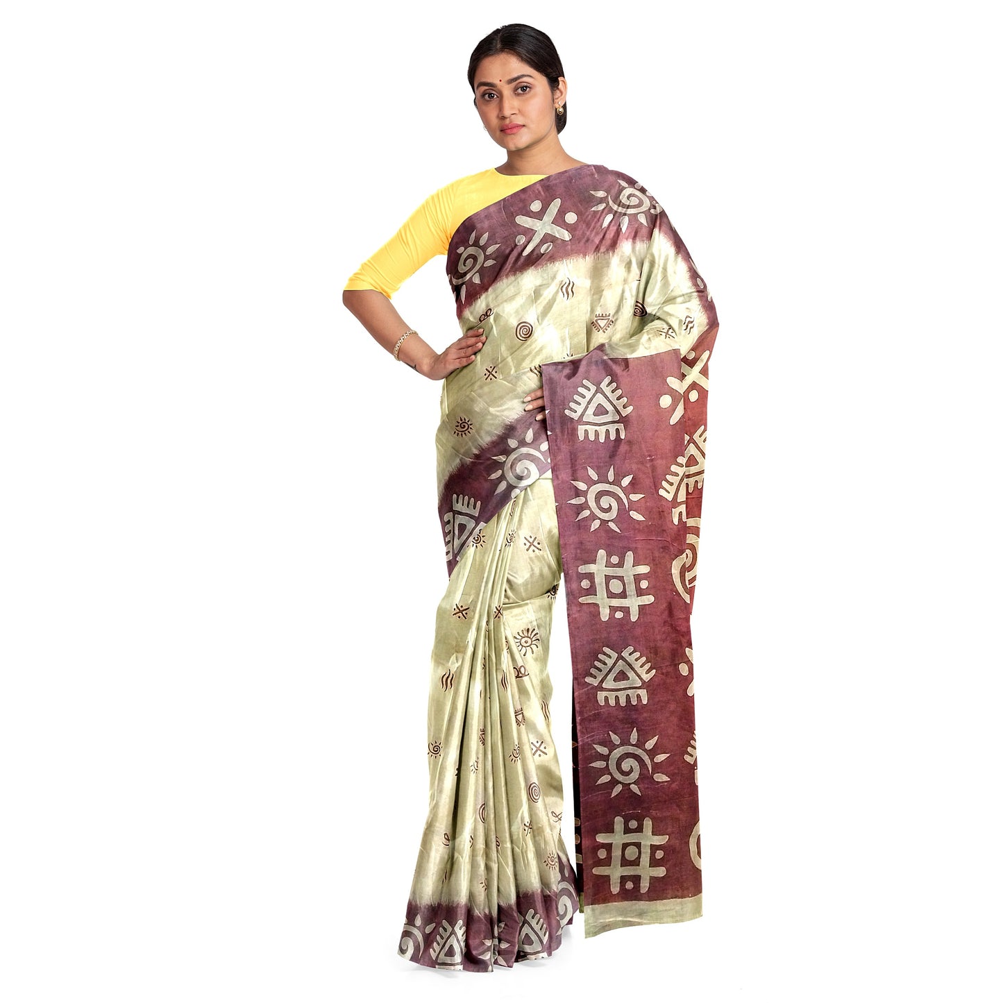 Bandhani Patterns Silk Saree in Cream and Red Color