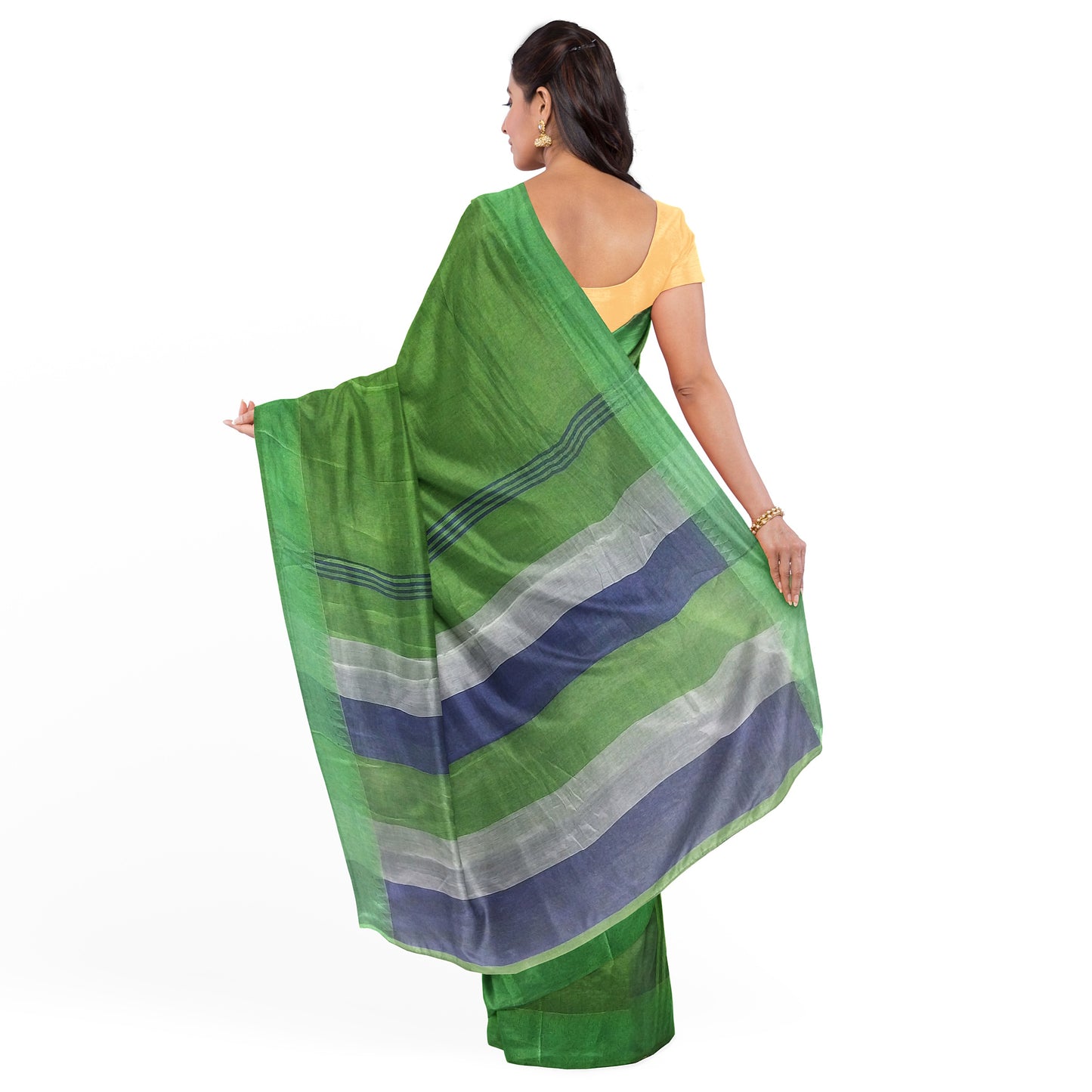 Pure Cotton Blue-Green-Grey Printed Saree