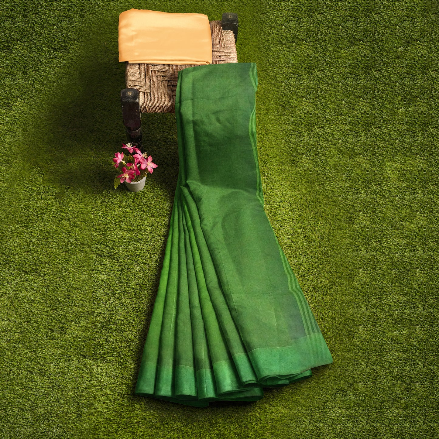 Pure Cotton Blue-Green-Grey Printed Saree