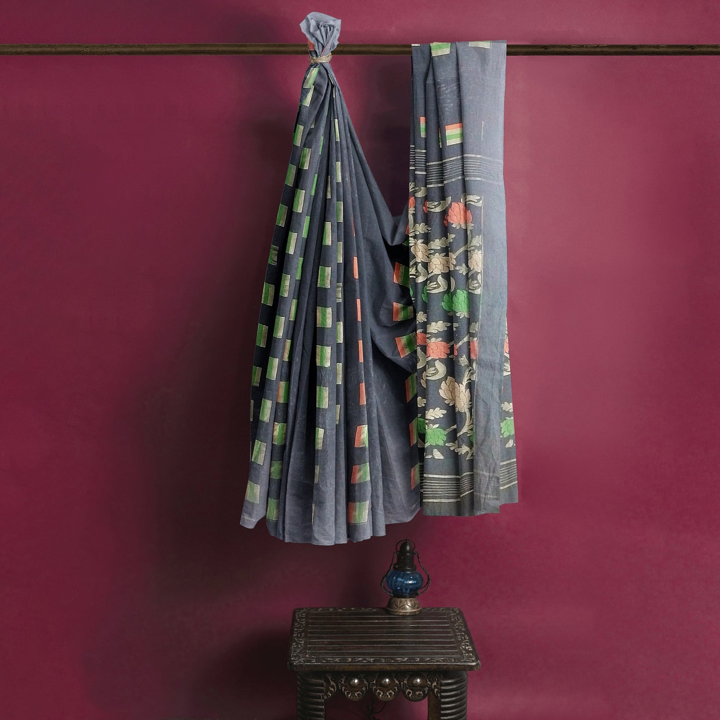 Chanderi Silk Saree with Zari motifs Nakasi border