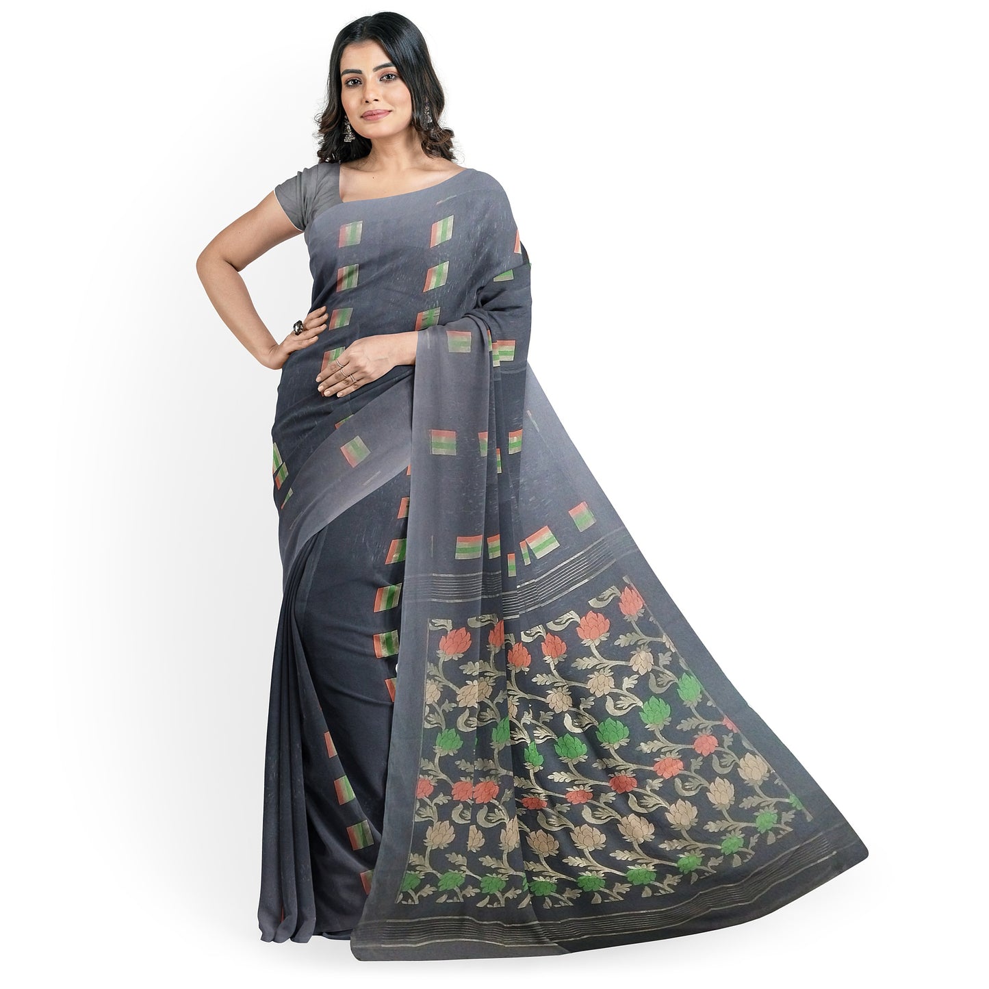 Chanderi Silk Saree with Zari motifs Nakasi border