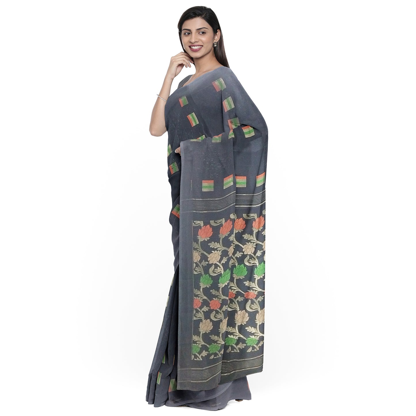 Chanderi Silk Saree with Zari motifs Nakasi border