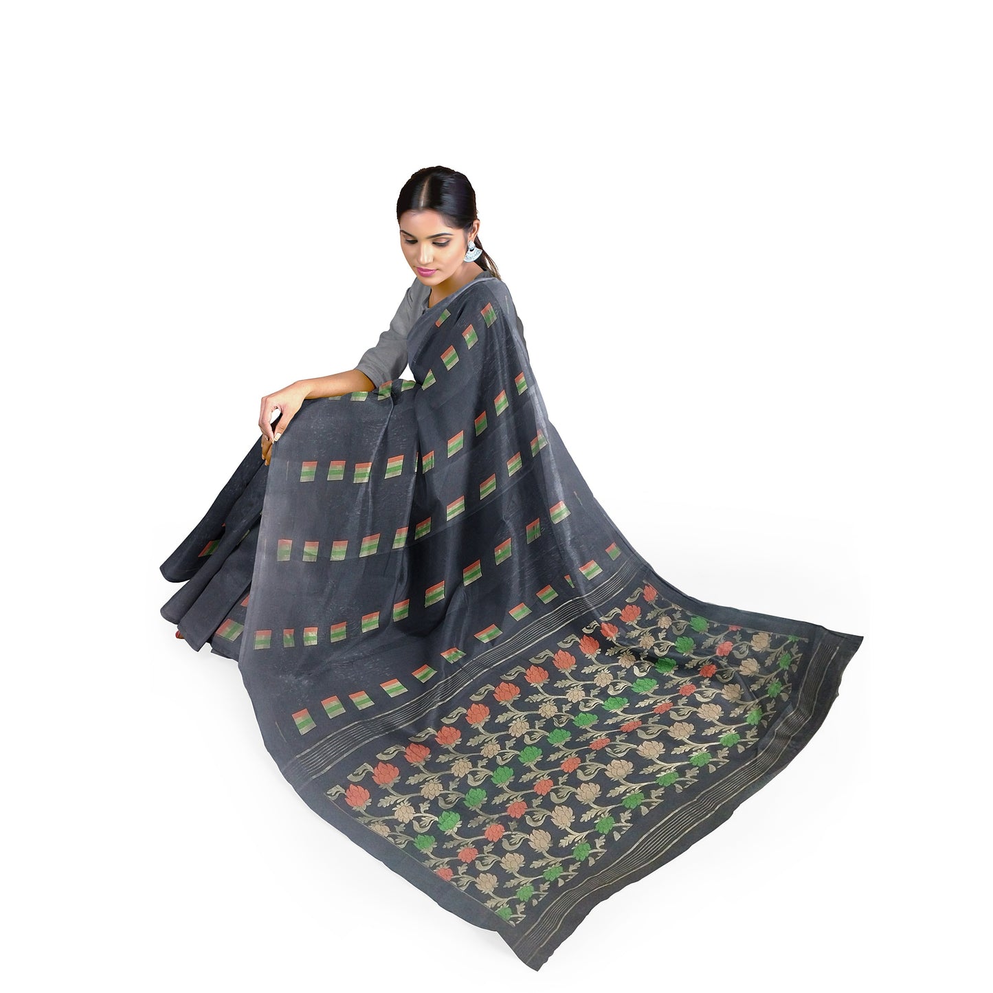 Chanderi Silk Saree with Zari motifs Nakasi border