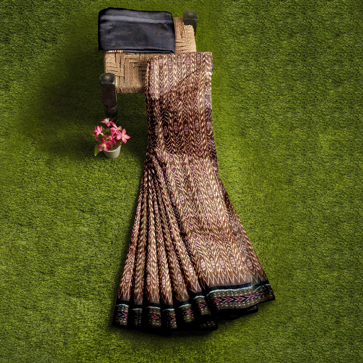 Sambalpuri Handwoven Saree with Chequered Design