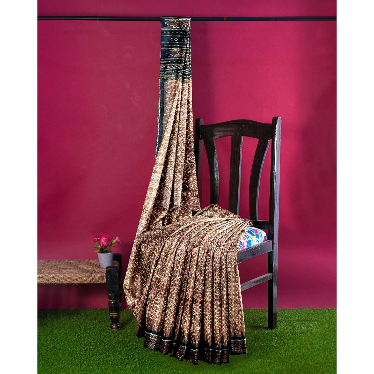 Sambalpuri Handwoven Saree with Chequered Design