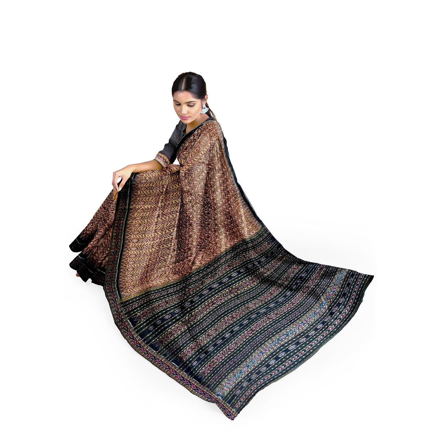Sambalpuri Handwoven Saree with Chequered Design