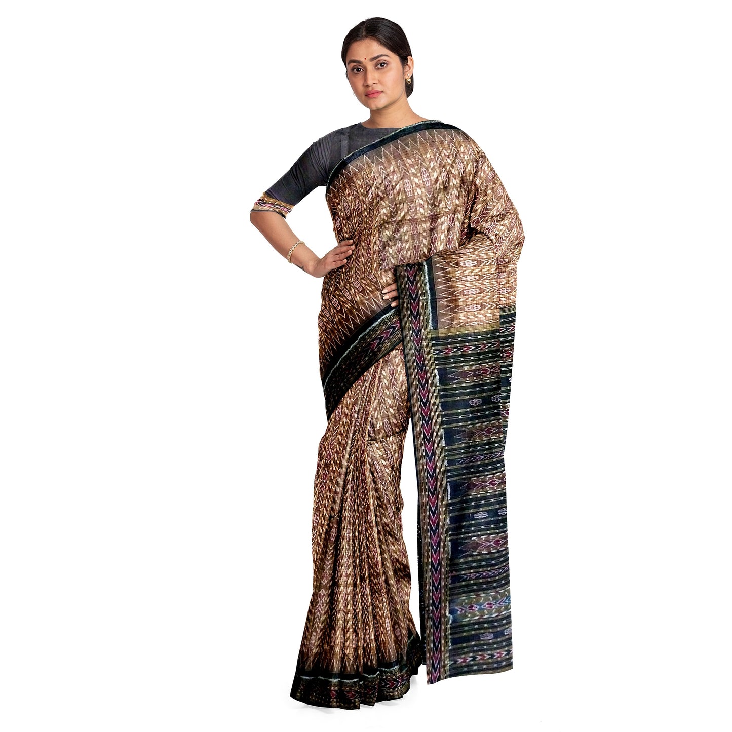 Sambalpuri Handwoven Saree with Chequered Design