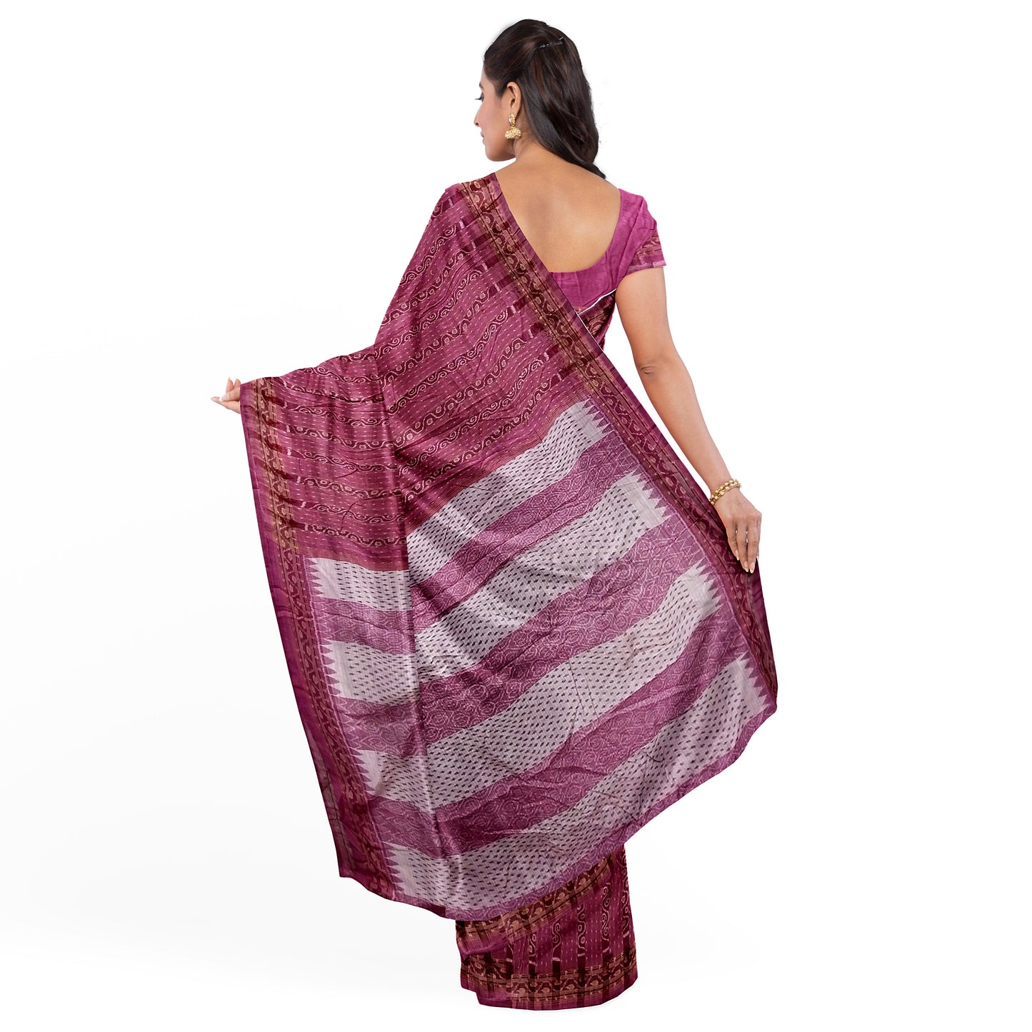 Sambalpuri Handwoven Pink White-Creme Colors Silk Saree