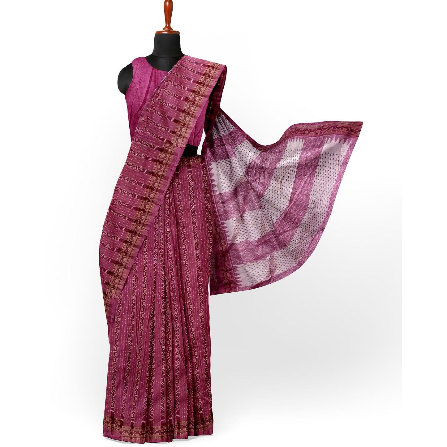 Sambalpuri Handwoven Pink White-Creme Colors Silk Saree