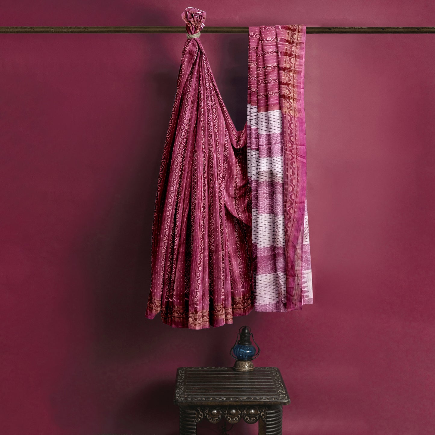 Sambalpuri Handwoven Pink White-Creme Colors Silk Saree