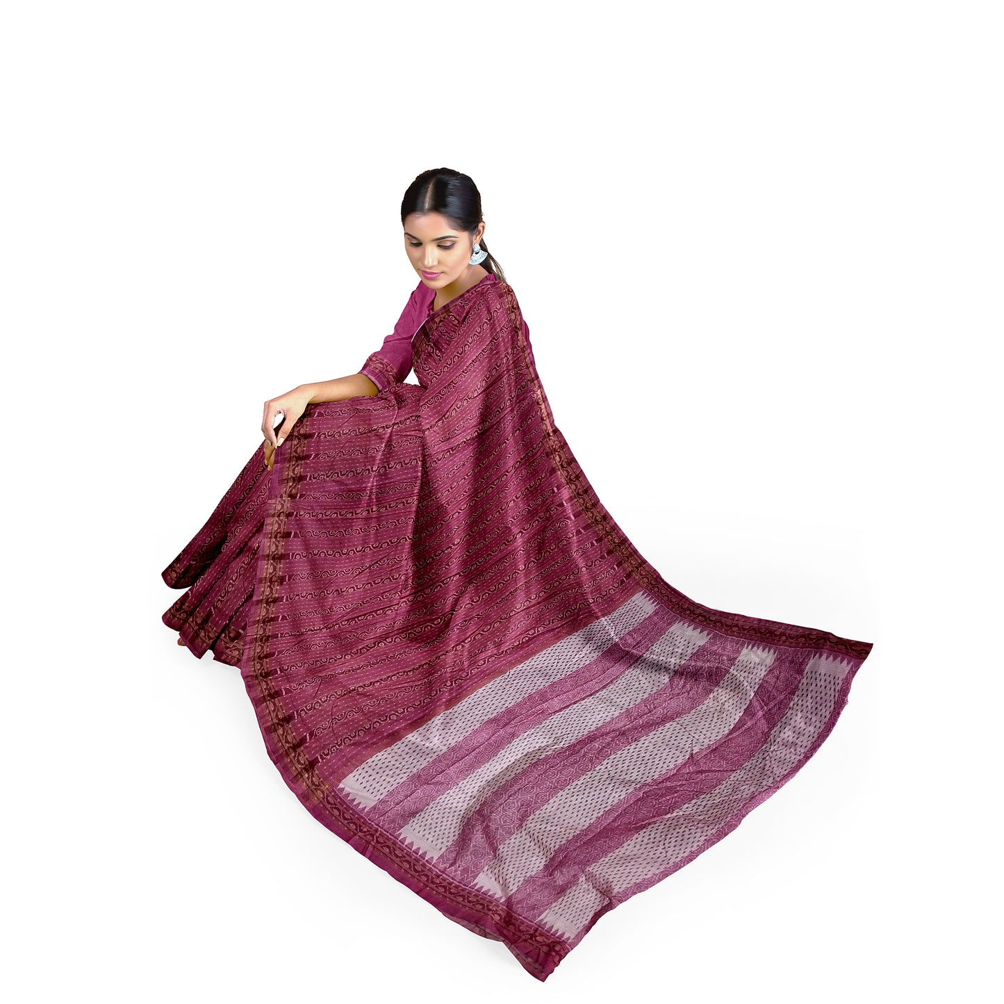 Sambalpuri Handwoven Pink White-Creme Colors Silk Saree